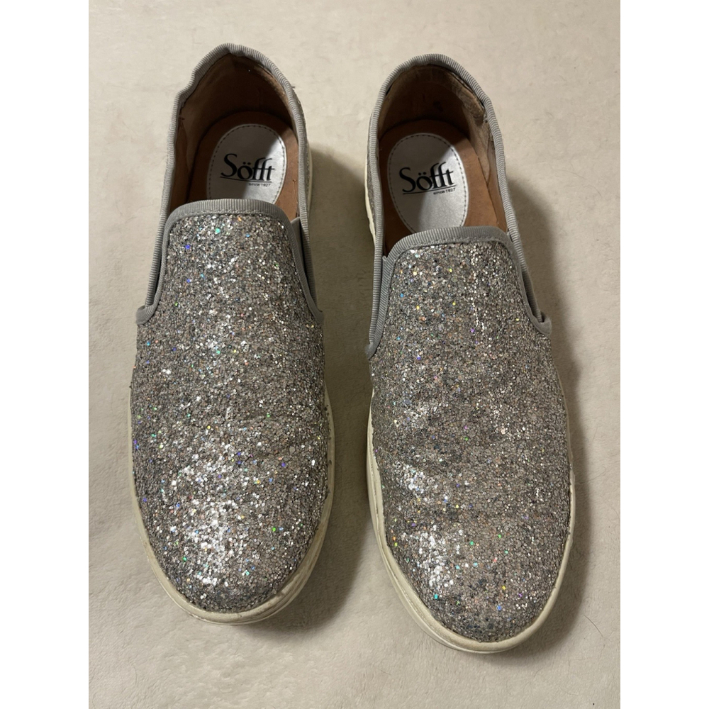 Sofft Silver Chunky Glitter Sparkle Slip On Diva Shoes Women 9M Fairy Glam